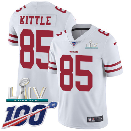 San Francisco 49ers Nike #85 George Kittle White Super Bowl LIV 2020 Youth Stitched NFL 100th Season Vapor Limited Jersey->youth nfl jersey->Youth Jersey